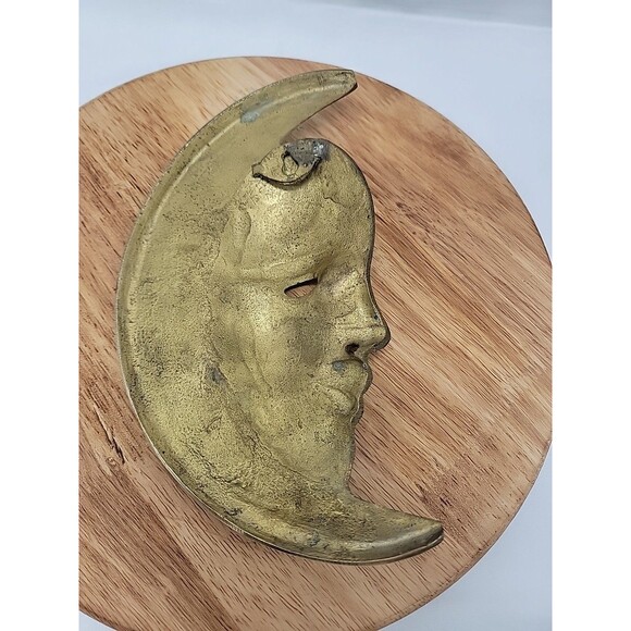 Vintage Brass Crescent Moon Face Made in India 8" x 4" - Picture 5 of 7